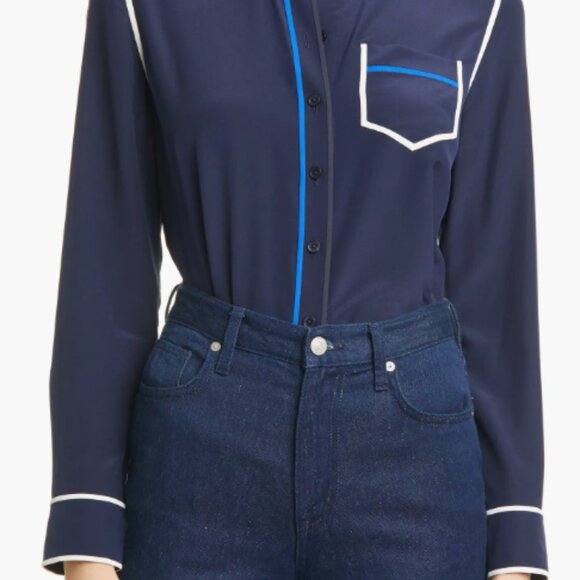 Tory Burch Contrast Binding Silk Shirt sz 12 - Picture 4 of 7